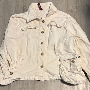 Women's Cream Utility Jacket with Button Accents